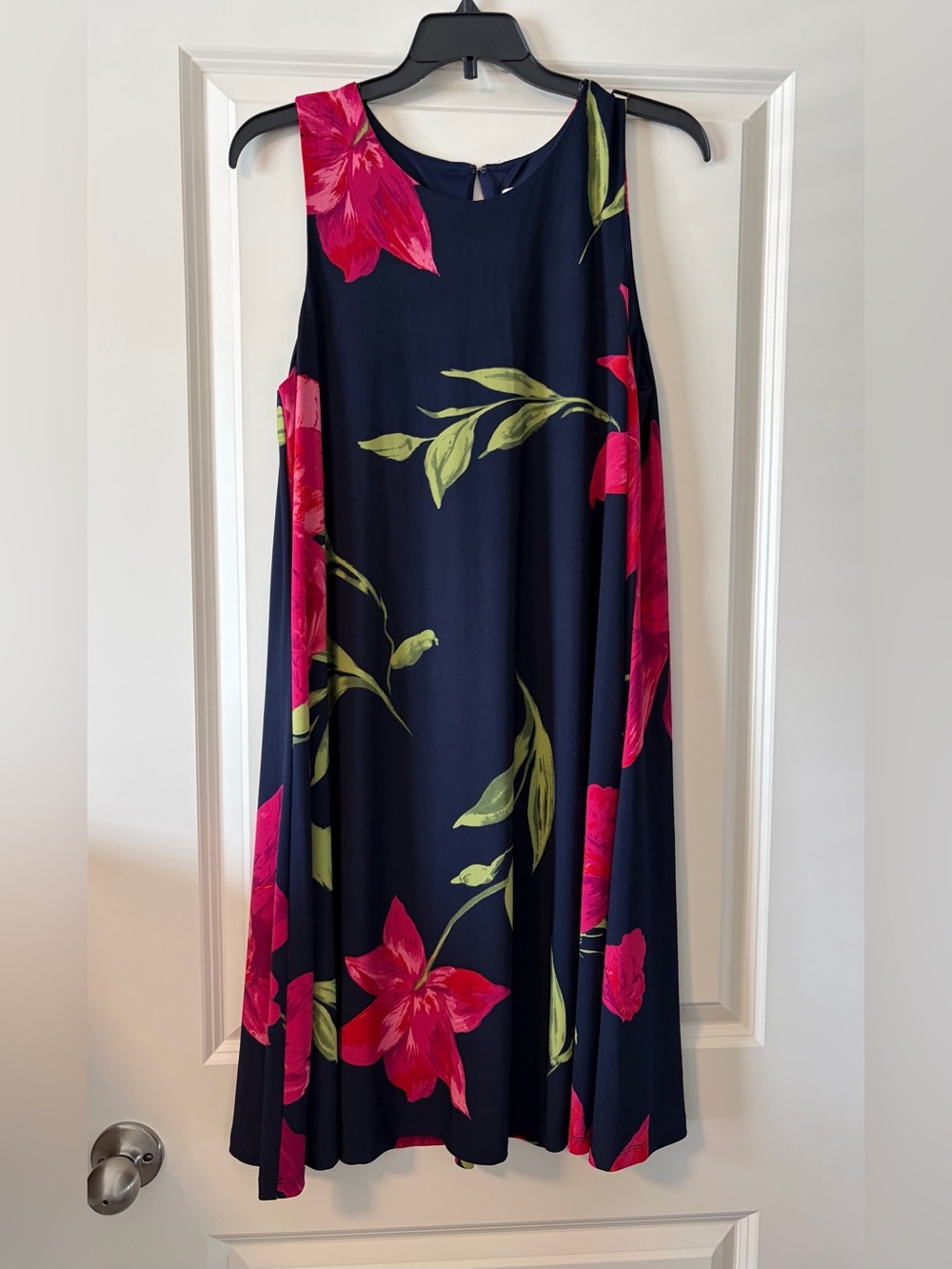Anne Klein Navy Floral Mini Dress with Pink and Green Print